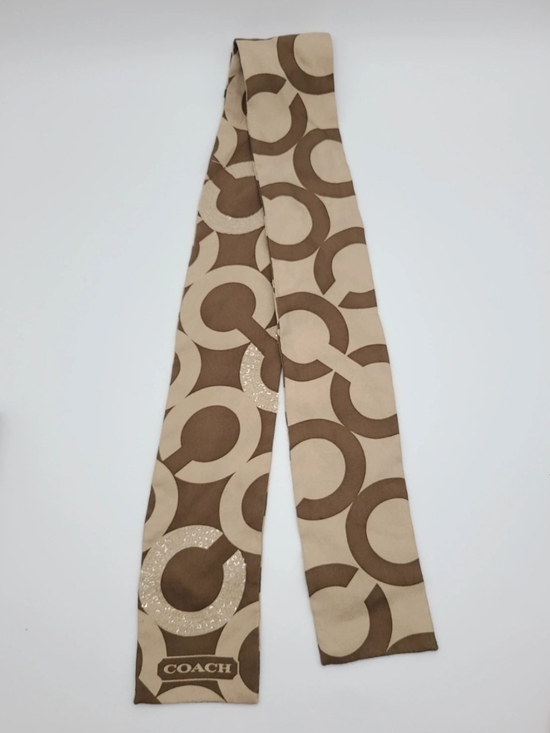 Coach Accessories - COACH Brown & Tan Signature Sequinef Circle Print Silk Scarf Tie